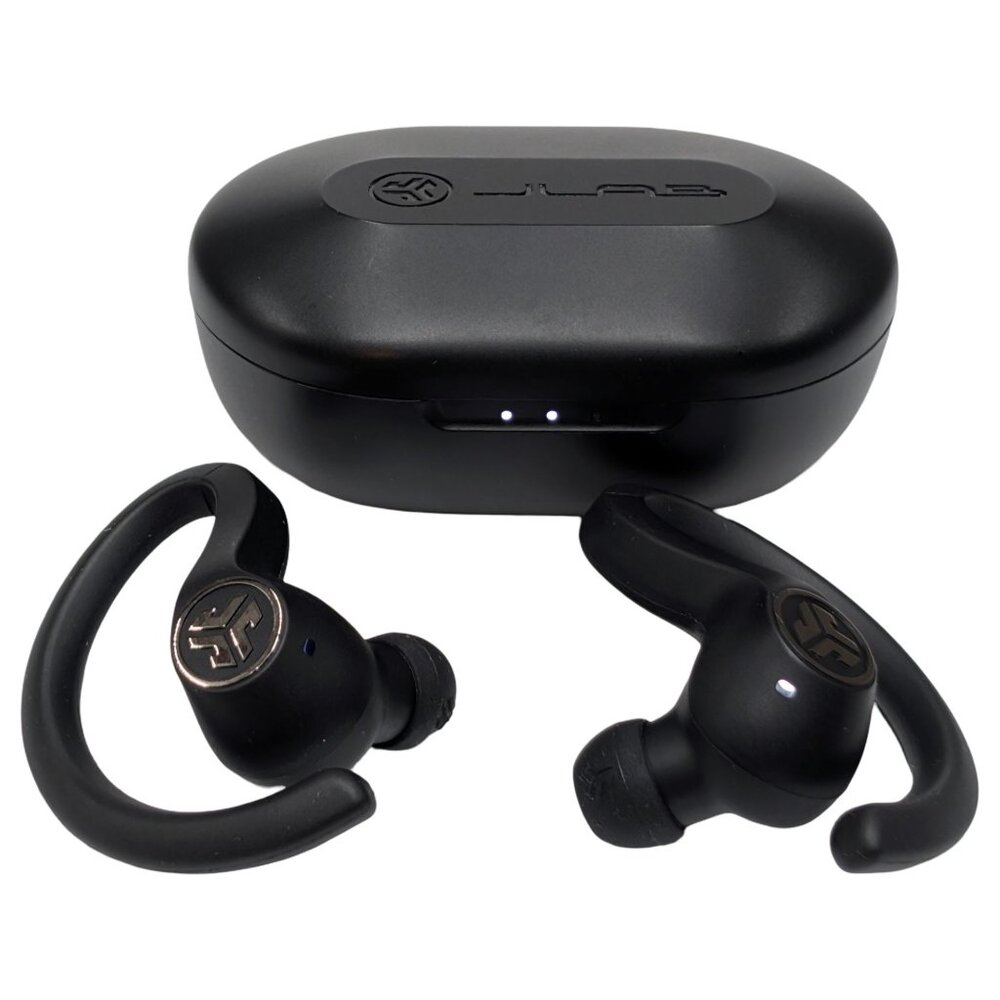 JLab Go Air Sport Wireless Earbuds with Earhooks Black Bluetooth Charging Case